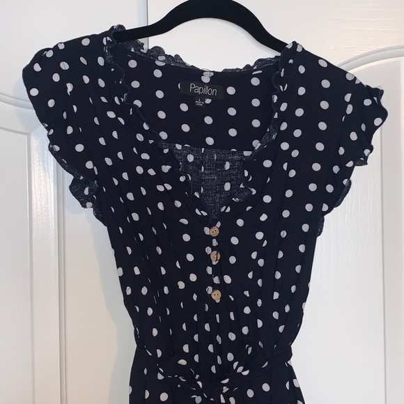 Navy Polka Dot Papillon Dress - Picture 1 of 5